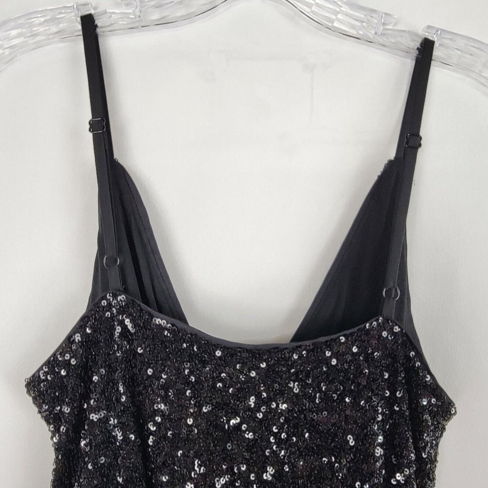 Express Womens Sequin V Neck Tie Waist Wide Leg Jumpsuit Size XS Black - Picture 9 of 16